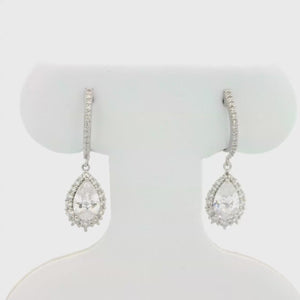 Kelly Herd Clear Pear Halo Hoop Earrings - Sterling Silver