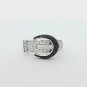 Kelly Herd Black Pavé Buckle Ring - Sterling Silver