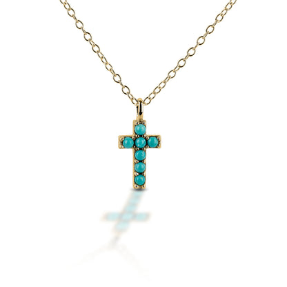 Kelly Herd Small 14KY Gold Cross Turquoise Necklace