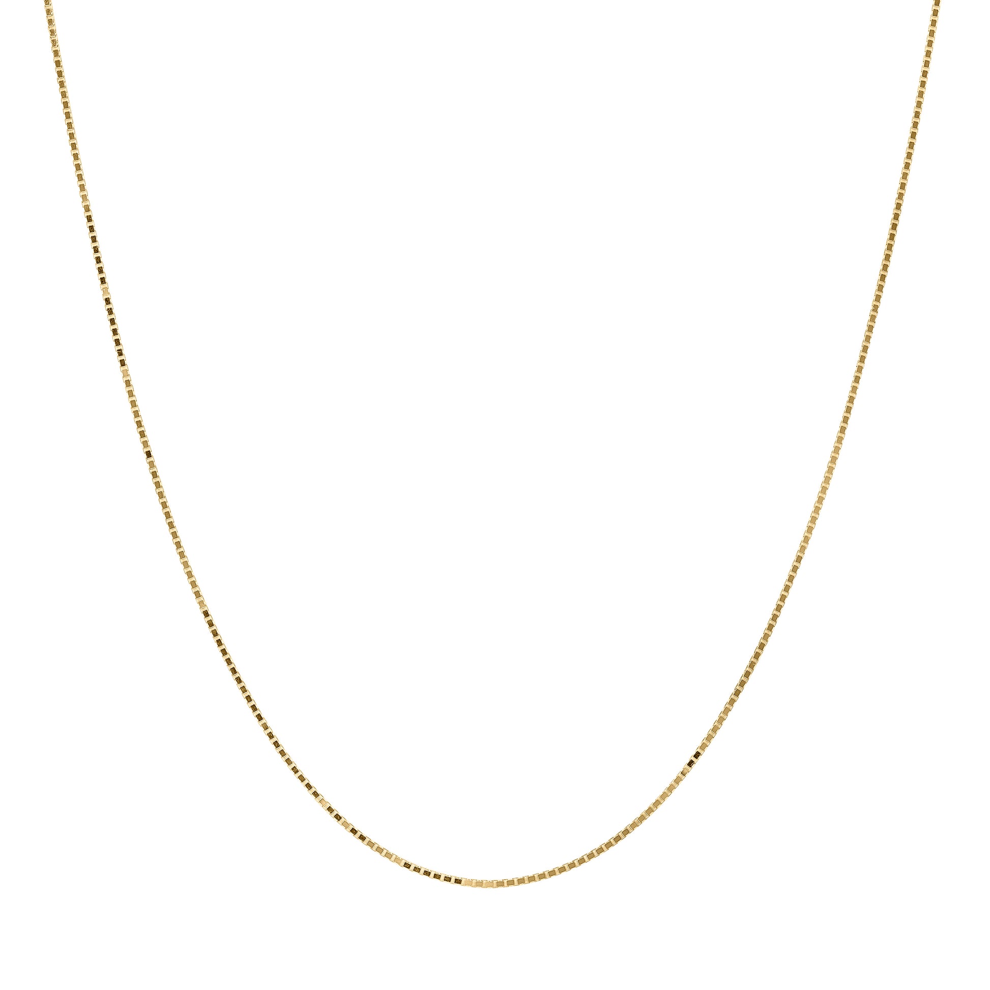 Kelly Herd 1.0mm Box Chain in 14K Gold is a lovely traditional chain. A look that never goes out of style. Add it to a pendant or wear it alone. It will add a touch of elegance to any outfit. Available in 14K white or yellow gold, It will make a lovely gift for any occasion.  Features      Solid Box Chain     14K Gold     Lobster Clasp     1mm chain width