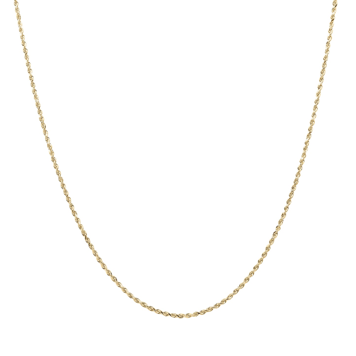 Classic Chain with some curves!  Kelly Herd's Diamond Cut 1.5mm Rope Chain is a lovely accent to any outfit, with a pendant or alone.  Available in 14K white or yellow gold, It will make a lovely gift for any occasion.      Features      Solid Rope Chain     14K Gold     Lobster Clasp     1.5mm chain width