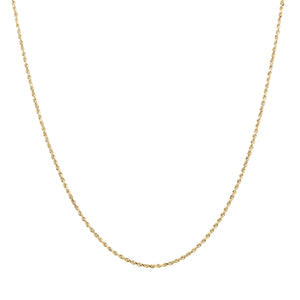 Classic Chain with some curves!  Kelly Herd's Diamond Cut 1.5mm Rope Chain is a lovely accent to any outfit, with a pendant or alone.  Available in 14K white or yellow gold, It will make a lovely gift for any occasion.      Features      Solid Rope Chain     14K Gold     Lobster Clasp     1.5mm chain width