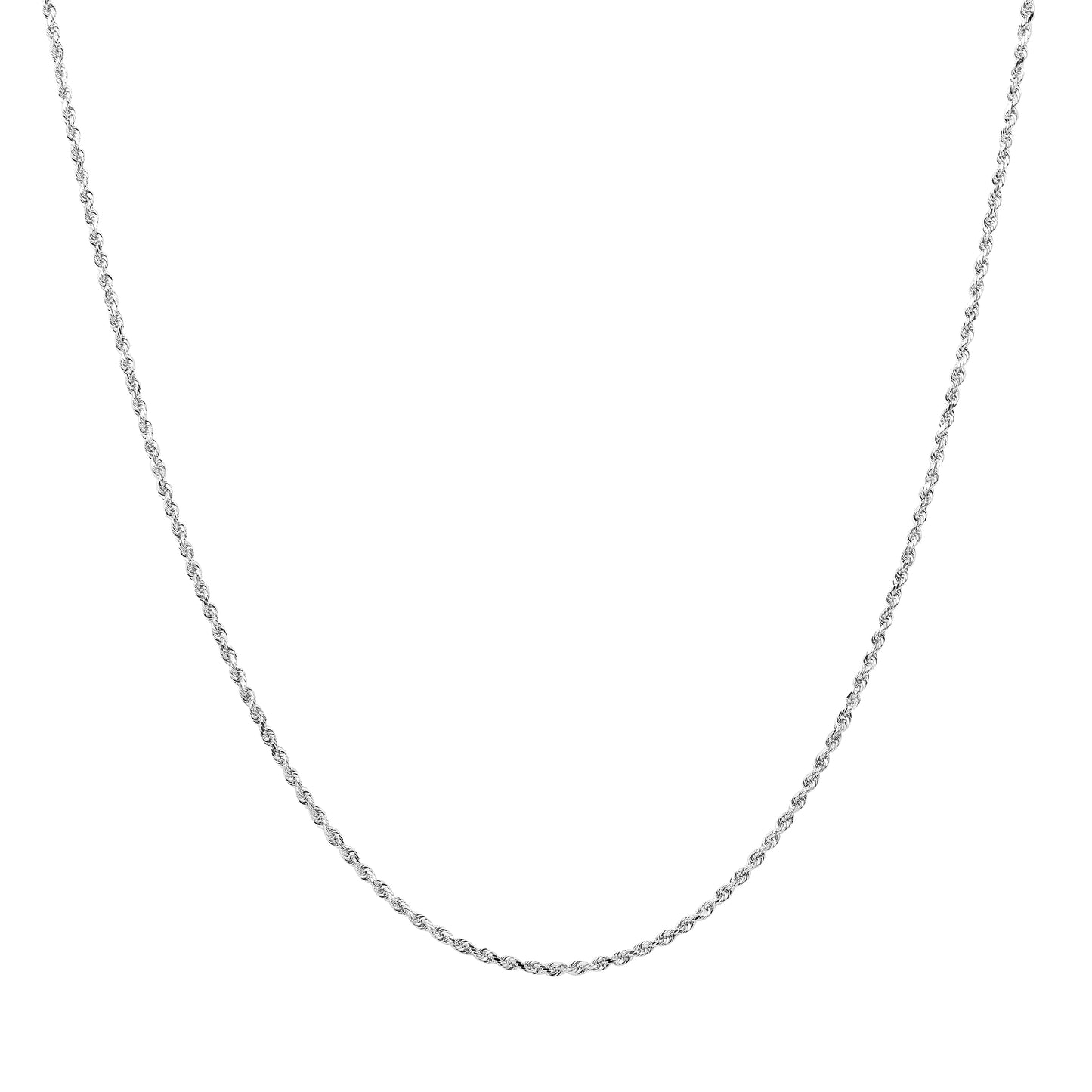 Classic Chain with some curves!  Kelly Herd's Diamond Cut 1.5mm Rope Chain is a lovely accent to any outfit, with a pendant or alone.  Available in 14K white or yellow gold, It will make a lovely gift for any occasion.      Features      Solid Rope Chain     14K Gold     Lobster Clasp     1.5mm chain width