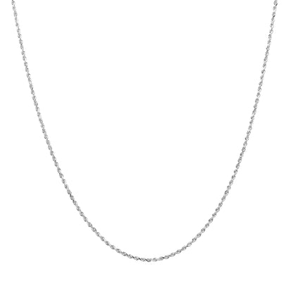 Classic Chain with some curves!  Kelly Herd's Diamond Cut 1.5mm Rope Chain is a lovely accent to any outfit, with a pendant or alone.  Available in 14K white or yellow gold, It will make a lovely gift for any occasion.      Features      Solid Rope Chain     14K Gold     Lobster Clasp     1.5mm chain width