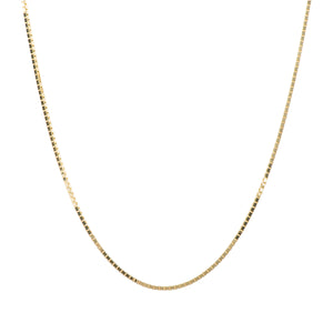 Kelly Herd 1.6mm Box Chain in 14K Gold is a lovely traditional chain. A look that never goes out of style. Add it to a pendant or wear it alone. It will add a touch of elegance to any outfit. Available in 14K white or yellow gold, It will make a lovely gift for any occasion.  Features      Solid Box Chain     14K Gold     Lobster Clasp     1.6mm chain width