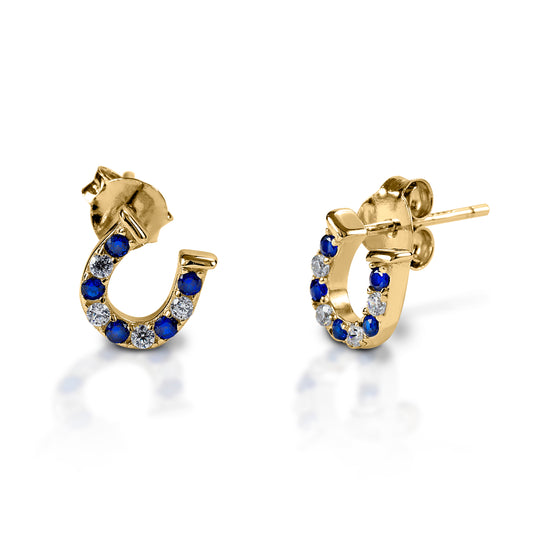 Kelly Herd Blue & Clear Horseshoe Earrings - 14k Gold