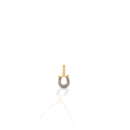 The Kelly Herd Clear Horseshoe Pendant features a delicate gold pendant enhanced with diamonds set in a horseshoe. Perfect for taking a little luck into the ring with you!  Features      Delicate horseshoe pendant.     Diamonds     Available in 14K gold     8mm x 8mm