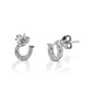Kelly Herd Clear Horseshoe Earrings are delicate sterling silver horseshoes enhanced with clear CZ stones. Perfect for taking a little luck into the ring with you!  Features      Delicate horseshoe earrings     Clear cubic zirconia stones     Sterling Silver     Matching ring and necklace available     8mm x 8mm