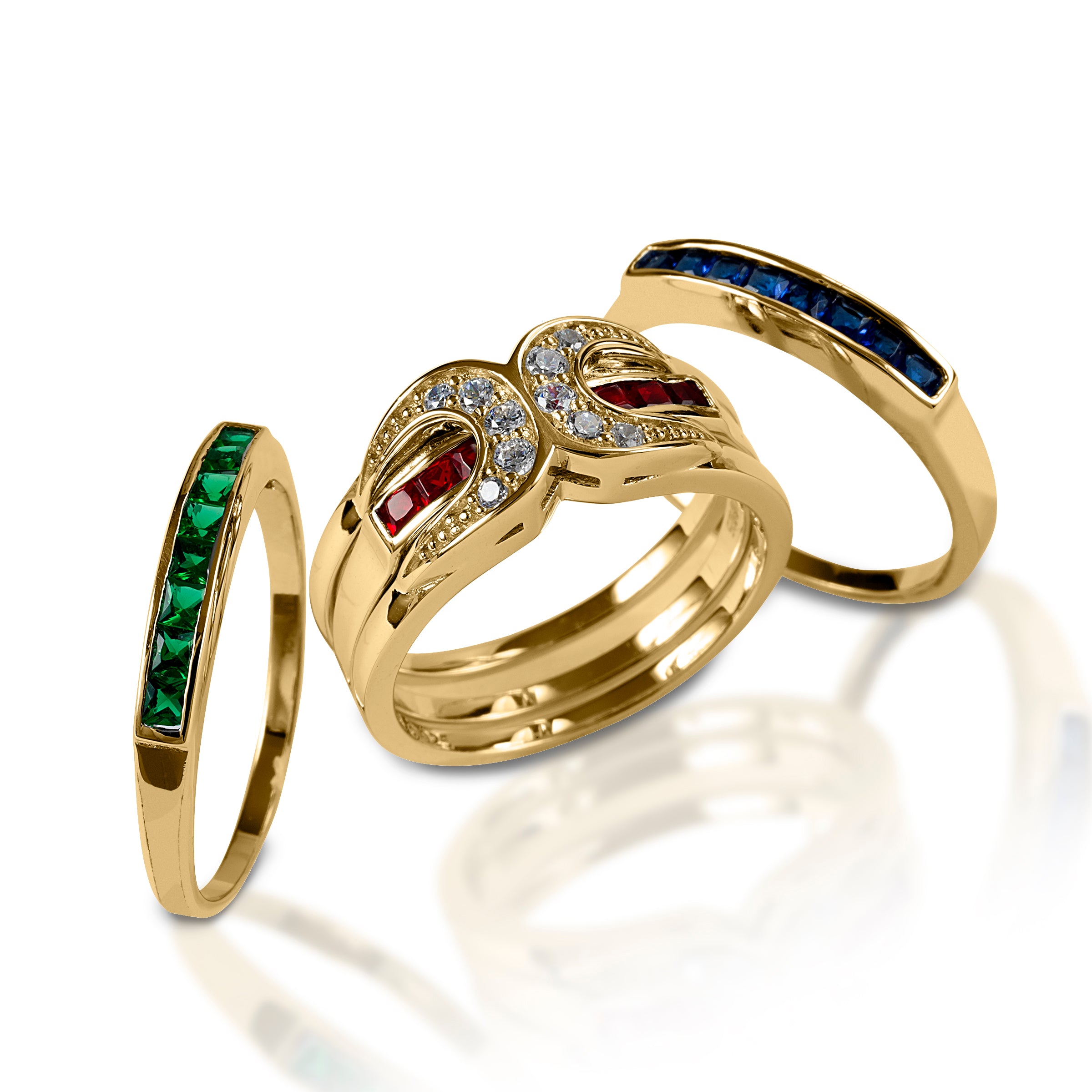 Sapphire, Ruby, Emerald & Diamond Ring
