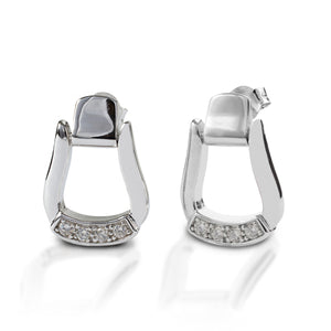 Cowgirl up with Kelly Herd Oxbow Stirrup Earrings! These earrings manage to be both elegant and authentic at the same time. Made of sterling silver, they feature an oxbow stirrup shape with CZ stone stirrup pads. These earrings have post backs, making them comfortable for all day wear.  Features      Western oxbow stirrup shaped earrings.     Clear CZ stones     Post backs     Sterling Silver     12mm x 18mm