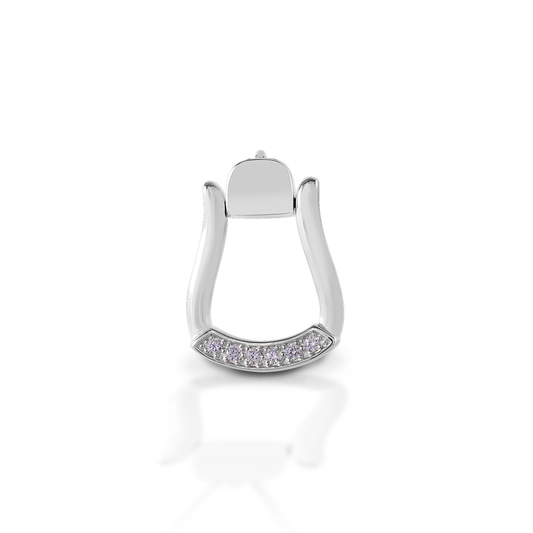 Cowgirl up with the Kelly Herd Oxbow Stirrup Pendant! This pendant features a Western oxbow stirrup shaped pendant with diamonds. Made of 14K gold. Matching earrings are available.  Features      Western oxbow stirrup shaped pendant.     Diamonds     Available in 14K gold     19mm x 28mm