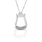 Cowgirl up with the Kelly Herd Oxbow Stirrup Necklace! This necklace features an Western oxbow stirrup shaped pendant with CZ stone. Made of sterling silver, it comes with an adjustable 16-18" chain. Matching earrings are available.  Features      Western oxbow stirrup shaped pendant.     Clear CZ stones     Sterling Silver     Adjustable 16-18" chain     19mm x 28mm