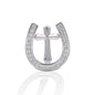     Horseshoe Encircled Cross Design     Enhanced with Clear Cubic Zirconia Stones     Measures 15mm high x 15mm wide     Straight Pin Catch     Sterling Silver