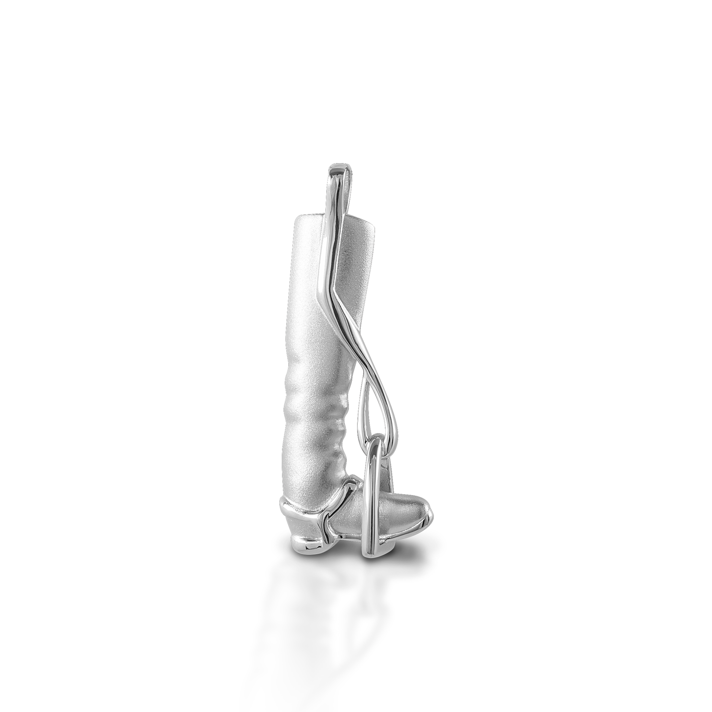 The Kelly Herd Tall Boot & Stirrup Necklace features the classic silhouette of a English tall boot; there is even a tiny spur strap! Made of 14K gold with a satin finish, this necklace would make an ideal gift for any English rider.  Features      Finely detailed English tall boot and stirrup pendant     Satin finish     Available in 14K gold