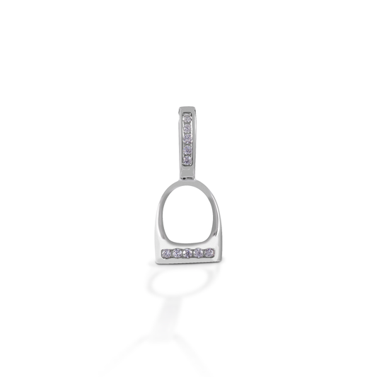 The Kelly Herd English Stirrup Pendant is a perfect tiny replica of a classic English fillis stirrup. Made of 14K gold, the base of the stirrup and the stirrup "leathers" are enhanced with diamonds.  Features      English stirrup pendant     Diamonds     Available in 14K gold     10mm x 20mm
