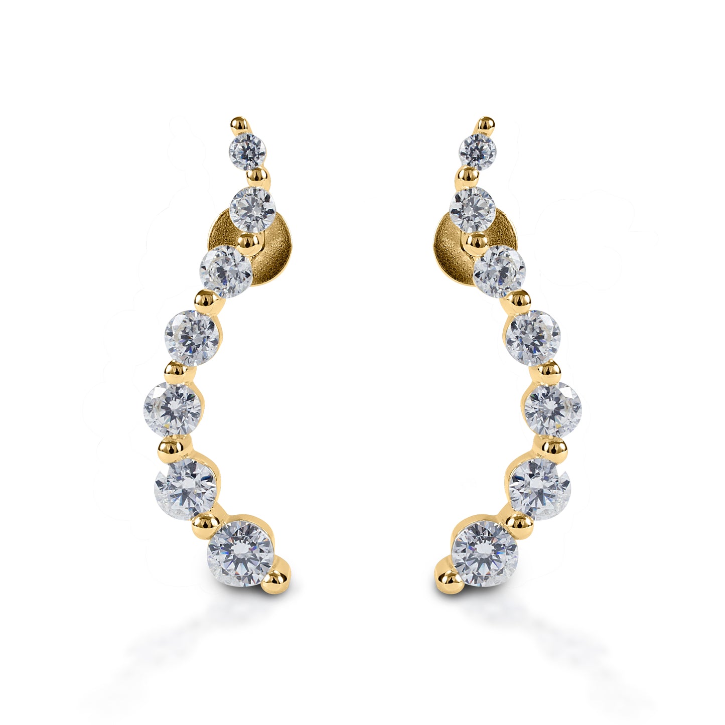     Elegant "journey" style earrings     White or yellow gold available with various grades of diamonds (call for pricing)     Stud backs     23mm x 4mm