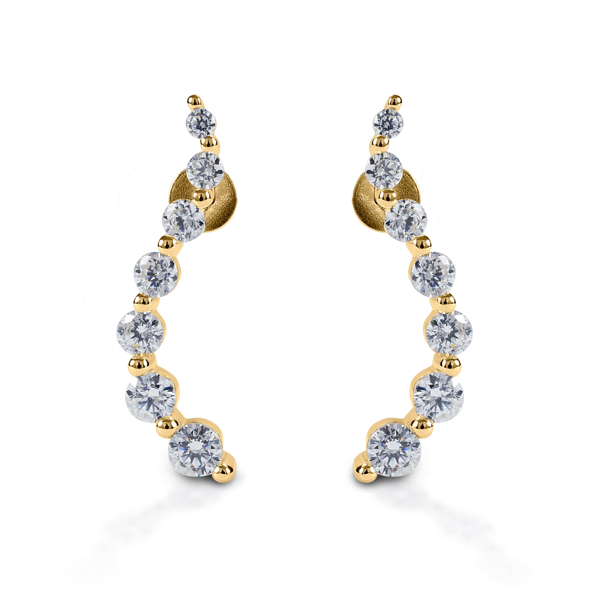     Elegant "journey" style earrings     White or yellow gold available with various grades of diamonds (call for pricing)     Stud backs     23mm x 4mm