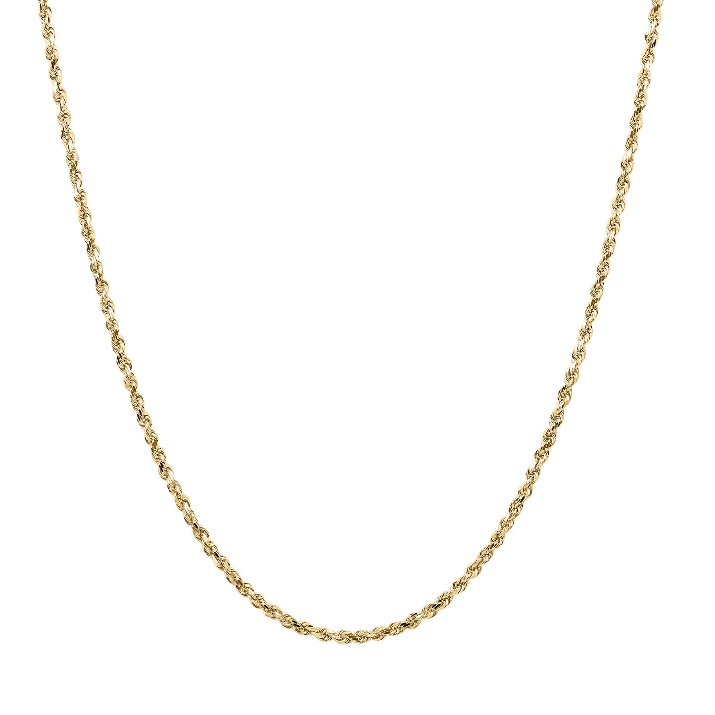 Kelly Herd's Diamond Cut 2.4mm Rope Chain is a lovely accent to any outfit, with a pendant or alone.  Each link is diamond cut to catch light at all angles for extra sparkle. Available in 14K white or yellow gold, It will make a lovely gift for any occasion.  Features      Solid Rope Chain     14K Gold     Lobster Clasp     2.4mm chain width