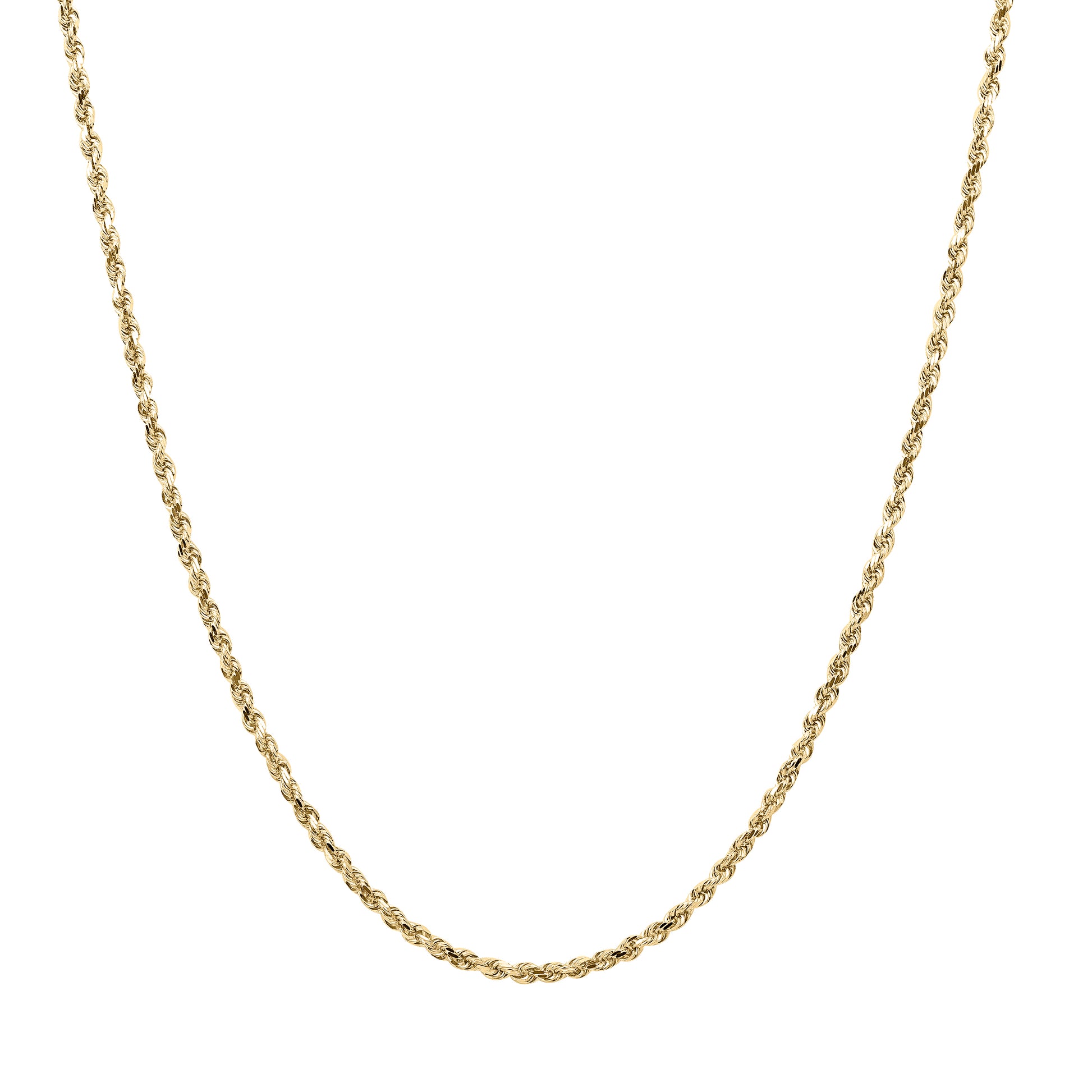 Kelly Herd's Diamond Cut 2.4mm Rope Chain is a lovely accent to any outfit, with a pendant or alone.  Each link is diamond cut to catch light at all angles for extra sparkle. Available in 14K white or yellow gold, It will make a lovely gift for any occasion.  Features      Solid Rope Chain     14K Gold     Lobster Clasp     2.4mm chain width