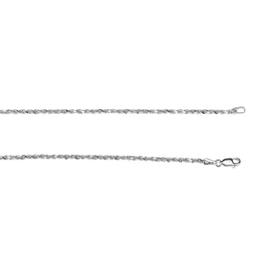 Kelly Herd's Diamond Cut 2.4mm Rope Chain is a lovely accent to any outfit, with a pendant or alone.  Each link is diamond cut to catch light at all angles for extra sparkle. Available in 14K white or yellow gold, It will make a lovely gift for any occasion.  Features      Solid Rope Chain     14K Gold     Lobster Clasp     2.4mm chain width