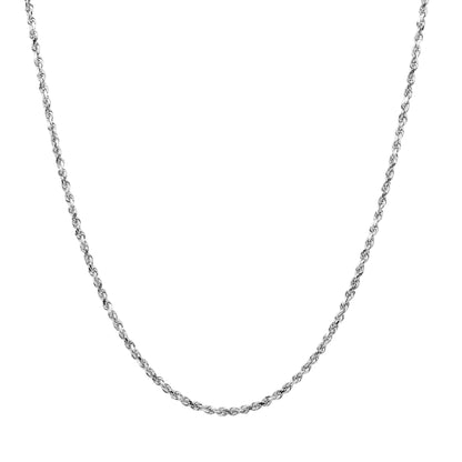 Kelly Herd's Diamond Cut 2.4mm Rope Chain is a lovely accent to any outfit, with a pendant or alone.  Each link is diamond cut to catch light at all angles for extra sparkle. Available in 14K white or yellow gold, It will make a lovely gift for any occasion.  Features      Solid Rope Chain     14K Gold     Lobster Clasp     2.4mm chain width