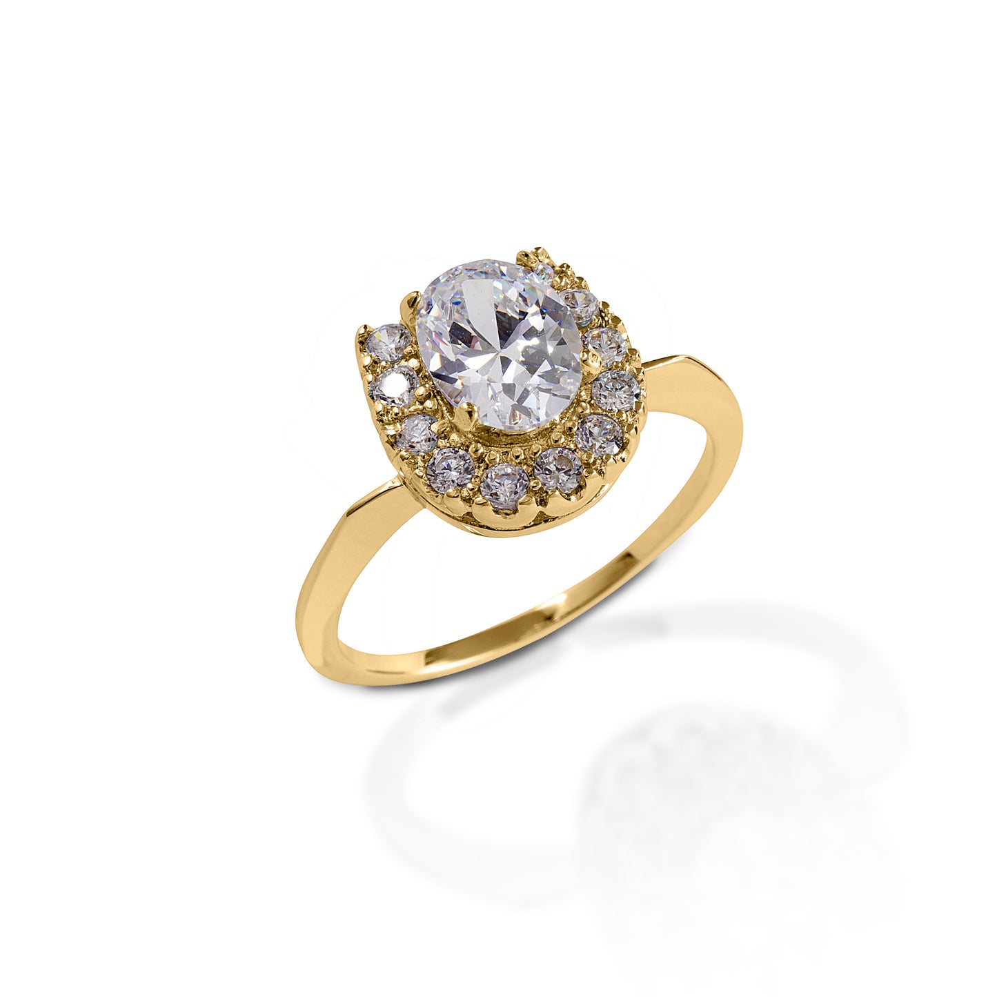 Looking for a bit more of a statement? The Kelly Herd Oval Solitaire Horseshoe Ring takes Kelly's classic horseshoe ring and adds a single CZ oval solitaire. Made in your choice yellow gold, or white gold.  Features      Horseshoe ring with slender band     Oval diamond solitaire     Available in white, or yellow 14k gold     12mm wide