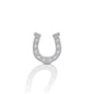     Detailed Horseshoe Design     Enhanced with Clear Cubic Zirconia Stones     Measures 15mm high x 10mm wide     Straight Pin Catch     Sterling Silver