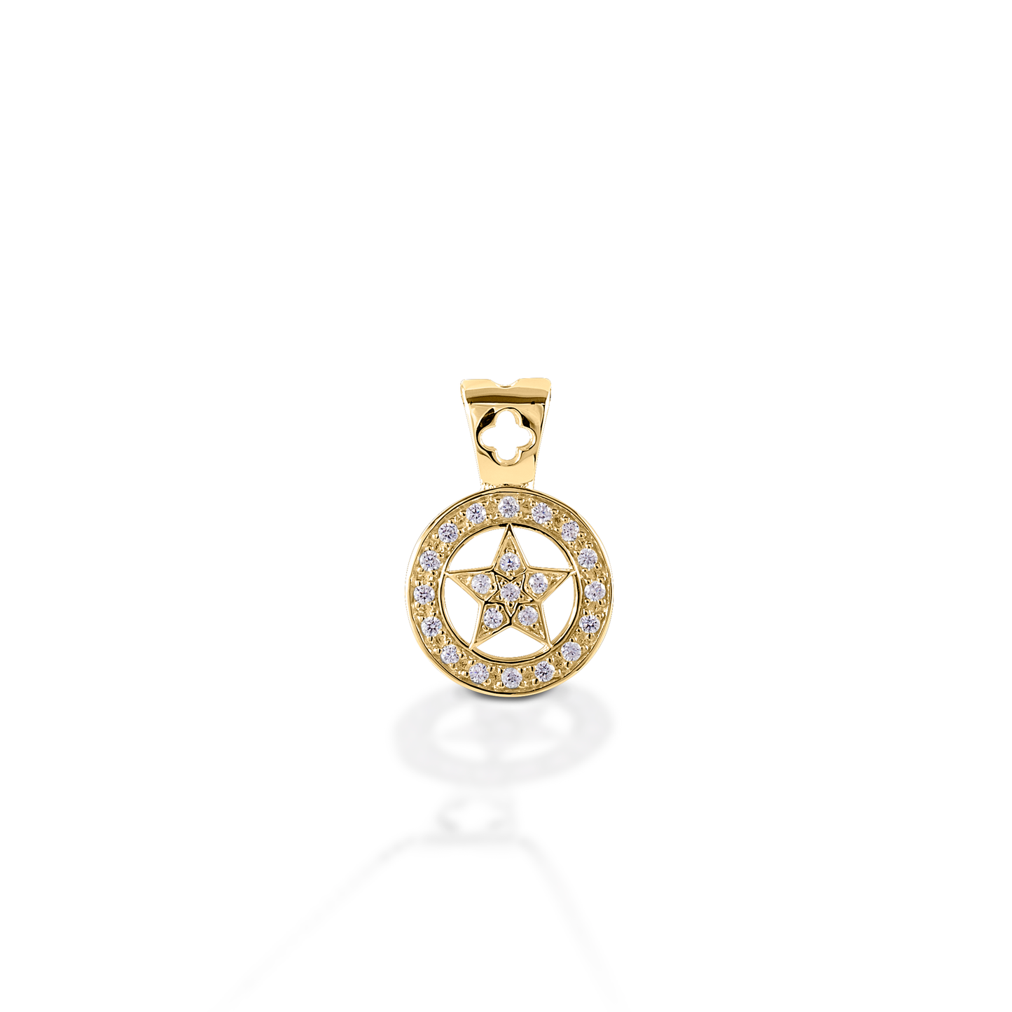 Let your star shine through! The Kelly Herd Star Necklace has a Western flair, but is classic enough that you could wear it with anything. Made of 14K gold, this pendant features a star set inside a circle, enhanced with diamonds. Matching bracelet, earrings and ring are available.  Features      Western star pendant     Diamonds     Available in 14K gold     13mm wide
