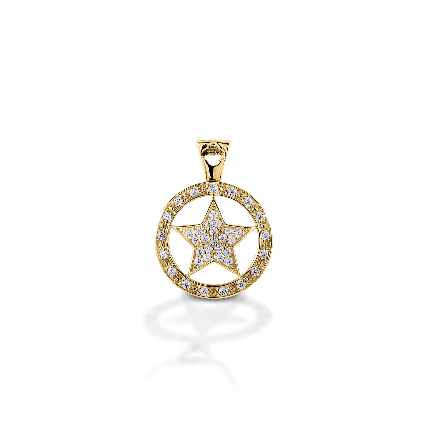 Let your star shine through! The Kelly Herd Star Pendant has a Western flair, but is classic enough that you could wear it with anything. Made of 14K gold, this pendant features a star set inside a circle, enhanced with diamonds. Matching bracelet, earrings and ring are available.  Features      Western star pendant     Enhanced with diamonds     Available in 14K gold     18mm wide