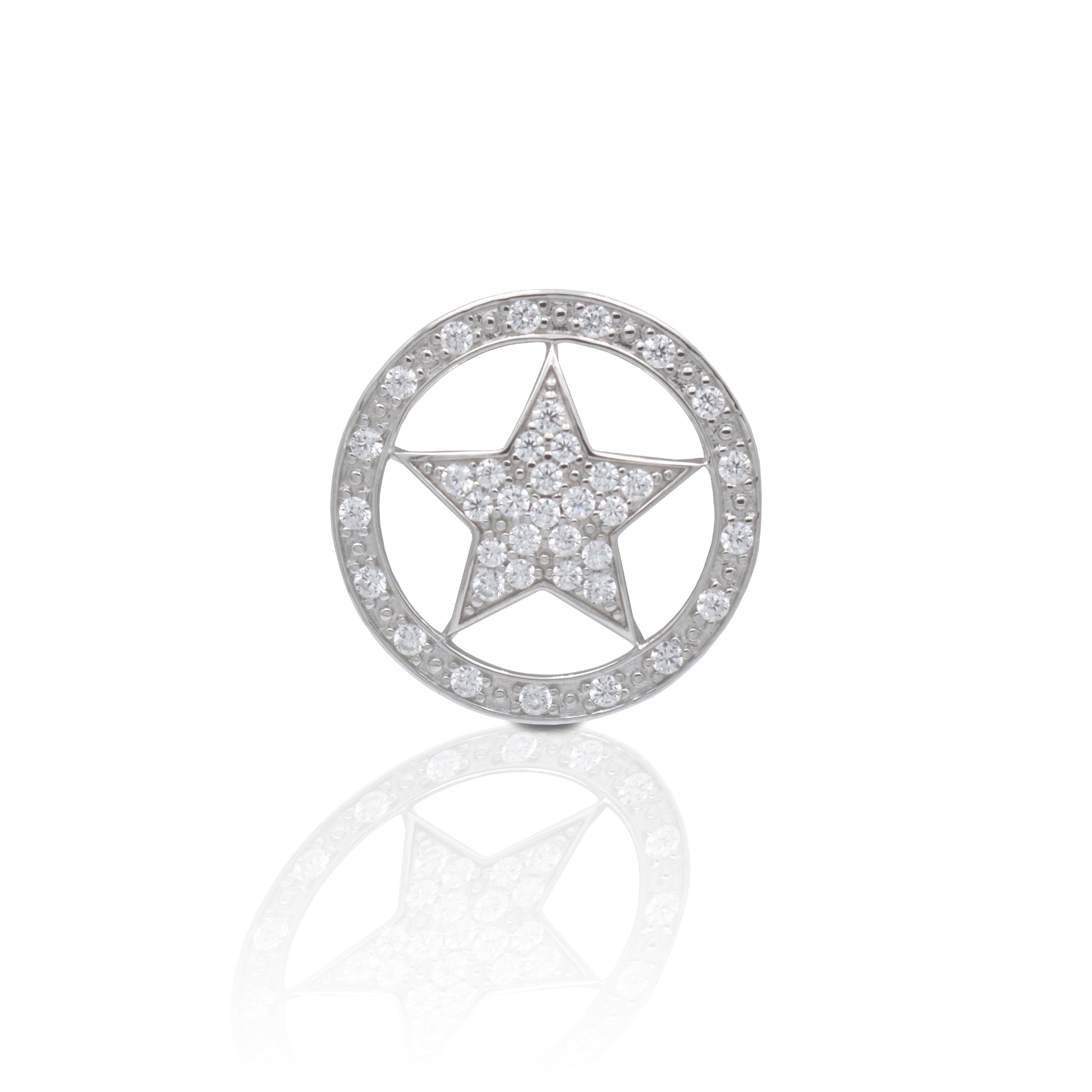 Perfect on a lapel or a tie, this piece will be the finishing touch for any suit. The Kelly Herd Large Star Tie Tack makes a statement with is western star motif and sparkling clear cubic zirconia stones. Stand out as a power couple by coordinating with any of our western star women's pieces.  Features      Western Star Pin     Enhanced with Clear Cubic Zirconia Stones     Measures 15mm high x 15mm wide     Straight Pin Catch     Sterling Silver
