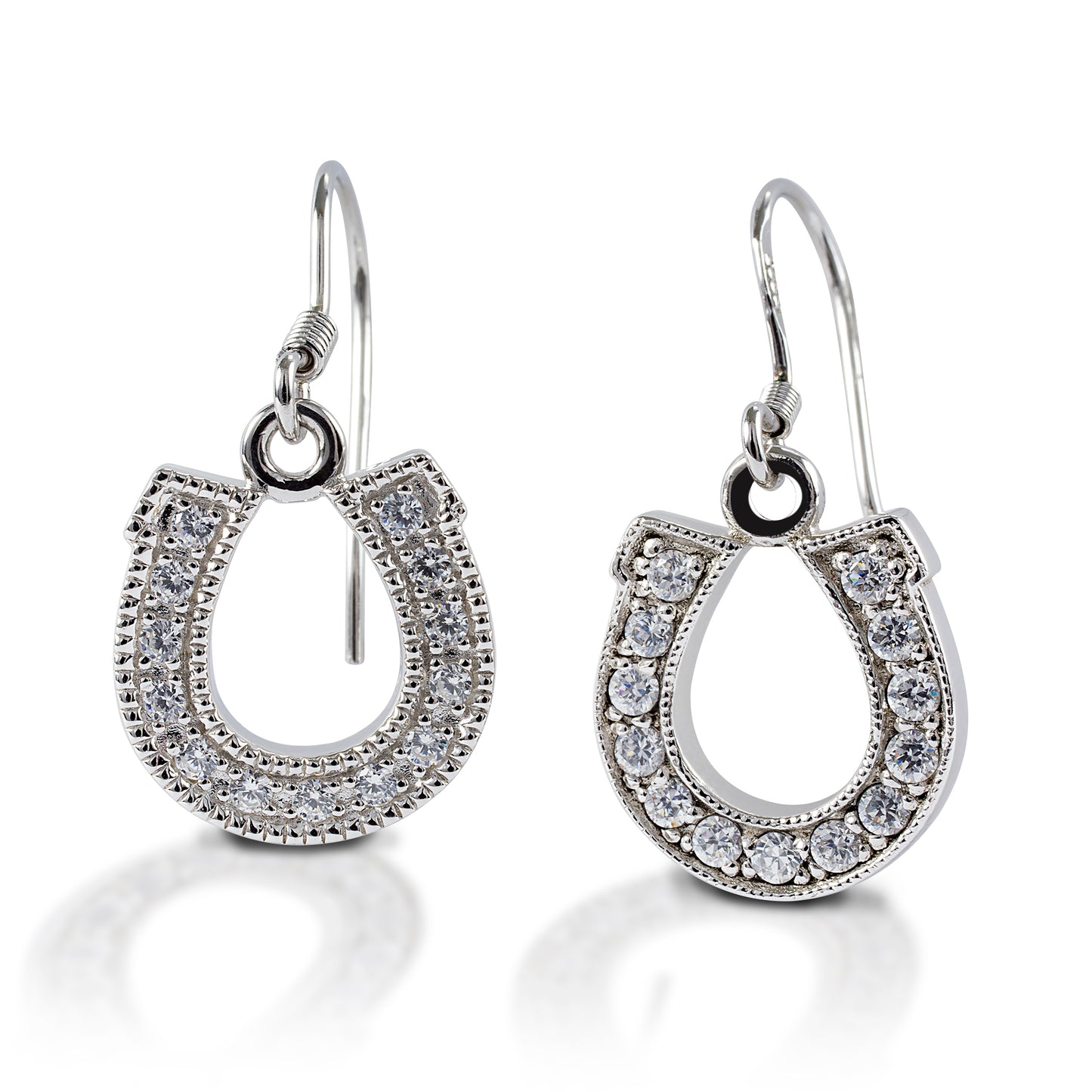 Kelly Herd Dangle Horseshoe Earrings feature horseshoe shaped drops on a hook style posts. Made in your choice of white or yellow gold with diamonds.  Features      Horseshoe shaped earrings     Diamonds     Available in white gold, or yellow gold     Hook style posts     12mm x 16mm