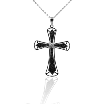 Searching for a look of richness and distinction? Your quest is over, the Kelly Herd Marcasite Framed Cross Necklace features an oxidized silver finish and is pavé set with 35 individual Marcasite stones. This necklace is a perfect symbol of both the delicacy and ruggedness of your faith! Comes with a sturdy 18" box chain.  Features      Framed Cross Design     Marcasite Stones     Measures 48mm high x 30mm wide     18" Chain Box Chain     Sterling Silver