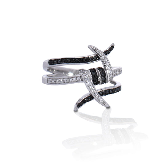 Kelly Herd Black Stone Barbed Wire Ring - Sterling Silver