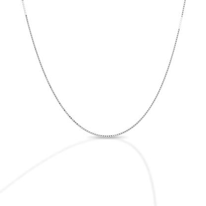 Kelly Herd 1.2mm Box Chain in Sterling Silver is a lovely traditional chain. A look that never goes out of style. Add it to a pendant or wear it alone. It will add a touch of elegance to any outfit. It will make a lovely gift for any occasion.  Features      Solid Box Chain     Sterling Silver     Circle Clasp     1.2mm chain width     16-24" chain length
