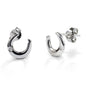 Modern and clean, the Kelly Herd Single Stone Horseshoe Earrings feature stylized sterling silver horseshoes with a small off set diamond.  Features      Horseshoe design     Diamond     Made of sterling silver     Post Back     9mm x 9mm