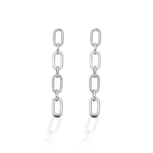 These simple yet stylish Kelly Herd 4 Link Paper Clip Earrings are a must have. The high polished sterling silver links make a dramatic statement when paired with the links set with clear cubic zirconia stones. These are perfect for everyday wear as well as a night out on the town.    Features      Stylish Paper Clip Design     Enhanced with Clear Cubic Zirconia Stones     Sterling Silver - Post Back     Measures 49mm high and 6mm wide