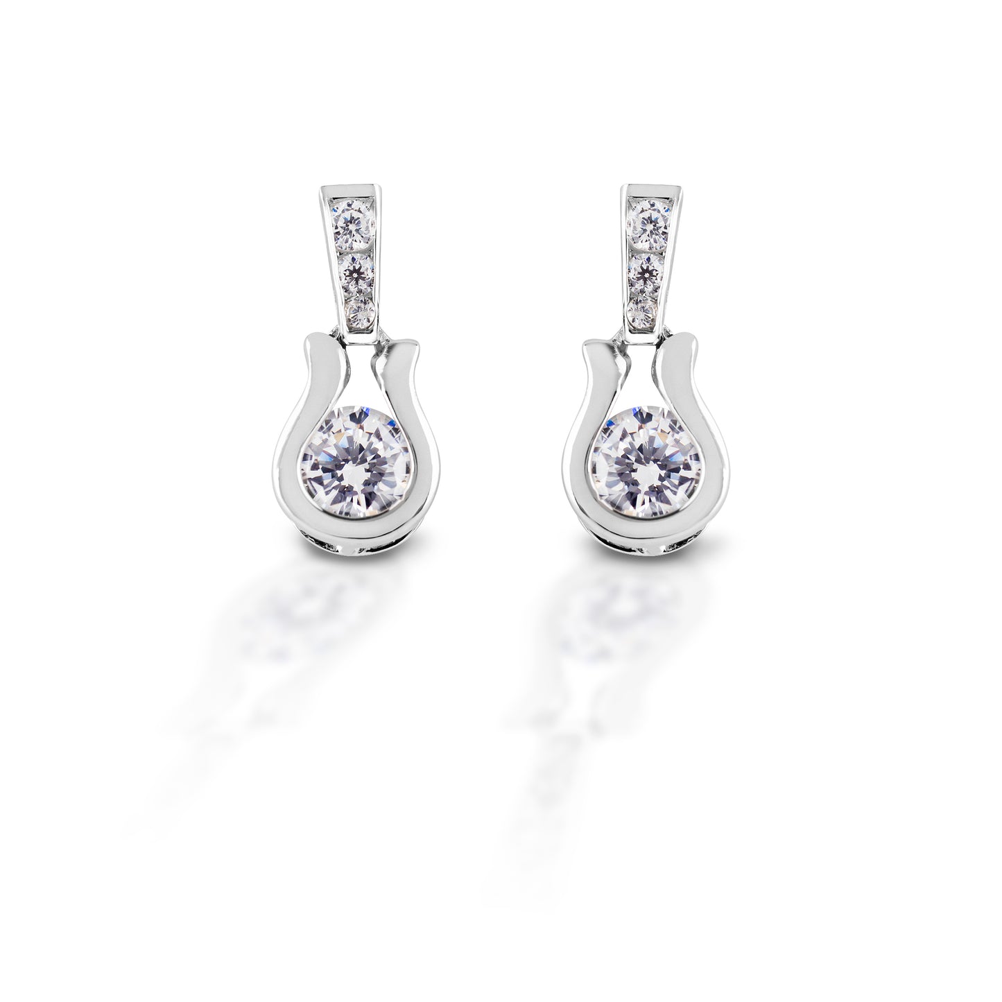 Are they horseshoes? Or perhaps Western stirrups? Or maybe just elegant scrolls. It really doesn't matter because the Kelly Herd Stylized Horseshoe Earrings are gorgeous! Made of smooth finish sterling silver, with clear cubic zirconia accents on top, and a single stone on the dangle, these earrings will go with anything.  Features      Stylized horseshoe shaped earrings     Cubic zirconia     Sterling Silver     Matching pendant available