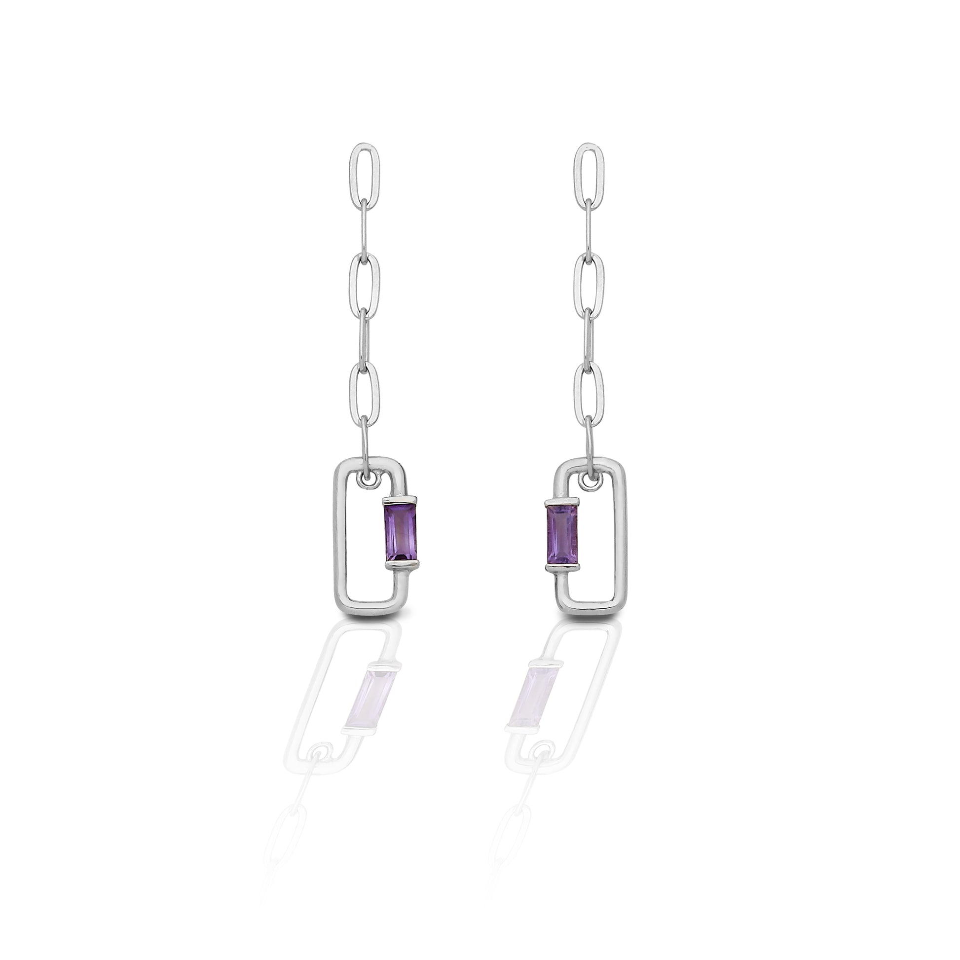 Kelly Herd Amethyst Baguette Paper Clip Dangle Earrings - Sterling Silver