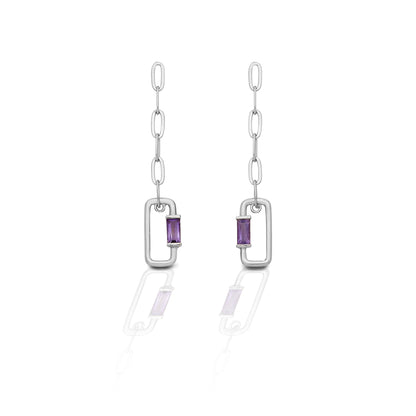 Kelly Herd Amethyst Baguette Paper Clip Dangle Earrings - Sterling Silver