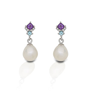 Kelly Herd Amethyst & Blue Topaz Tear Drop Pearl Earrings - Sterling Silver