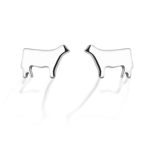 These beautifully crafted Heifer Silhouette earrings are a must-have for any cow lover. You won't have to wait for the cows to come home to show off your unique farm style in these beauties! Be the talk of the line dancing competition as you two step across the dance floor in these beauties.   Features      Heifer Silhouette Design     Post Backs      Sterling Silver     Measures 4 mm x 7 mm wide