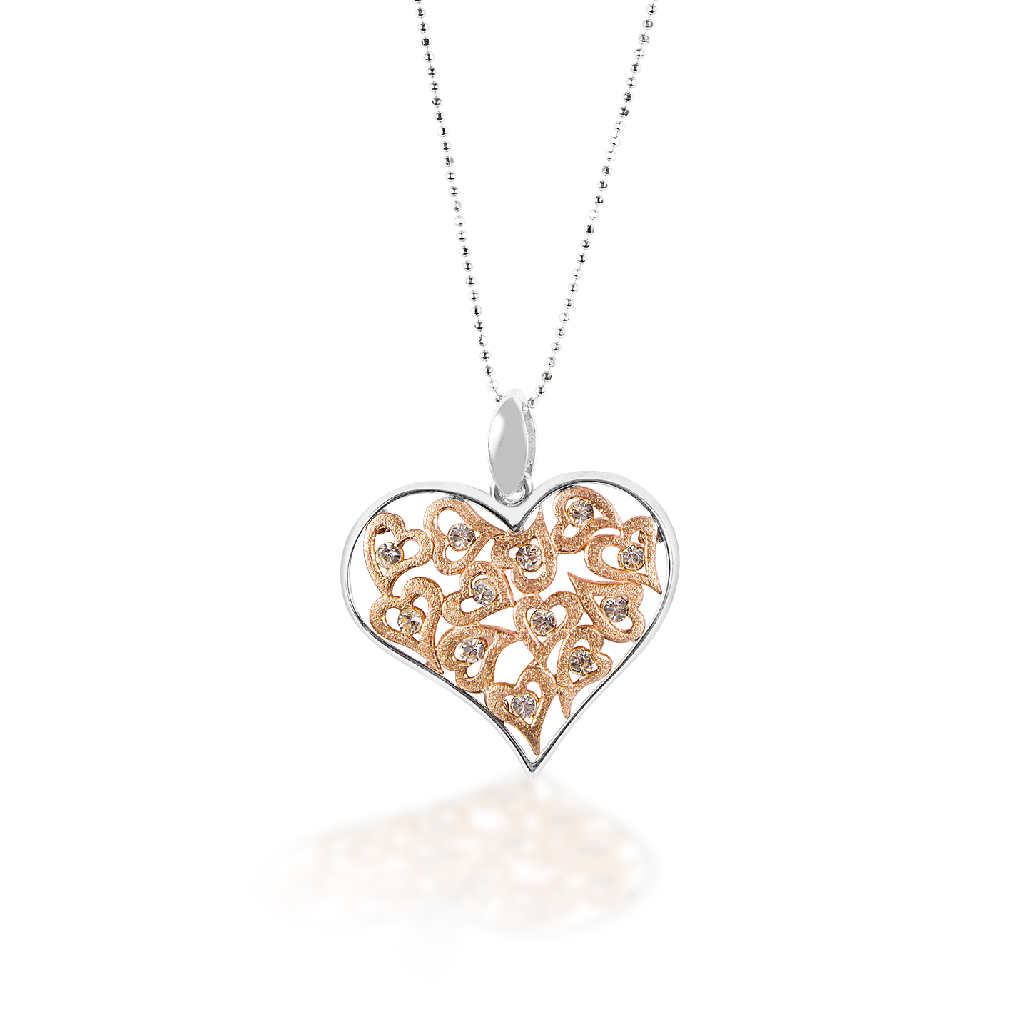The Kelly Herd Clear Multi-Heart Pendant features a large free form sterling silver heart surrounding multiple small hearts with clear cubic zirconia stones. Comes complete with adjustable chain. 