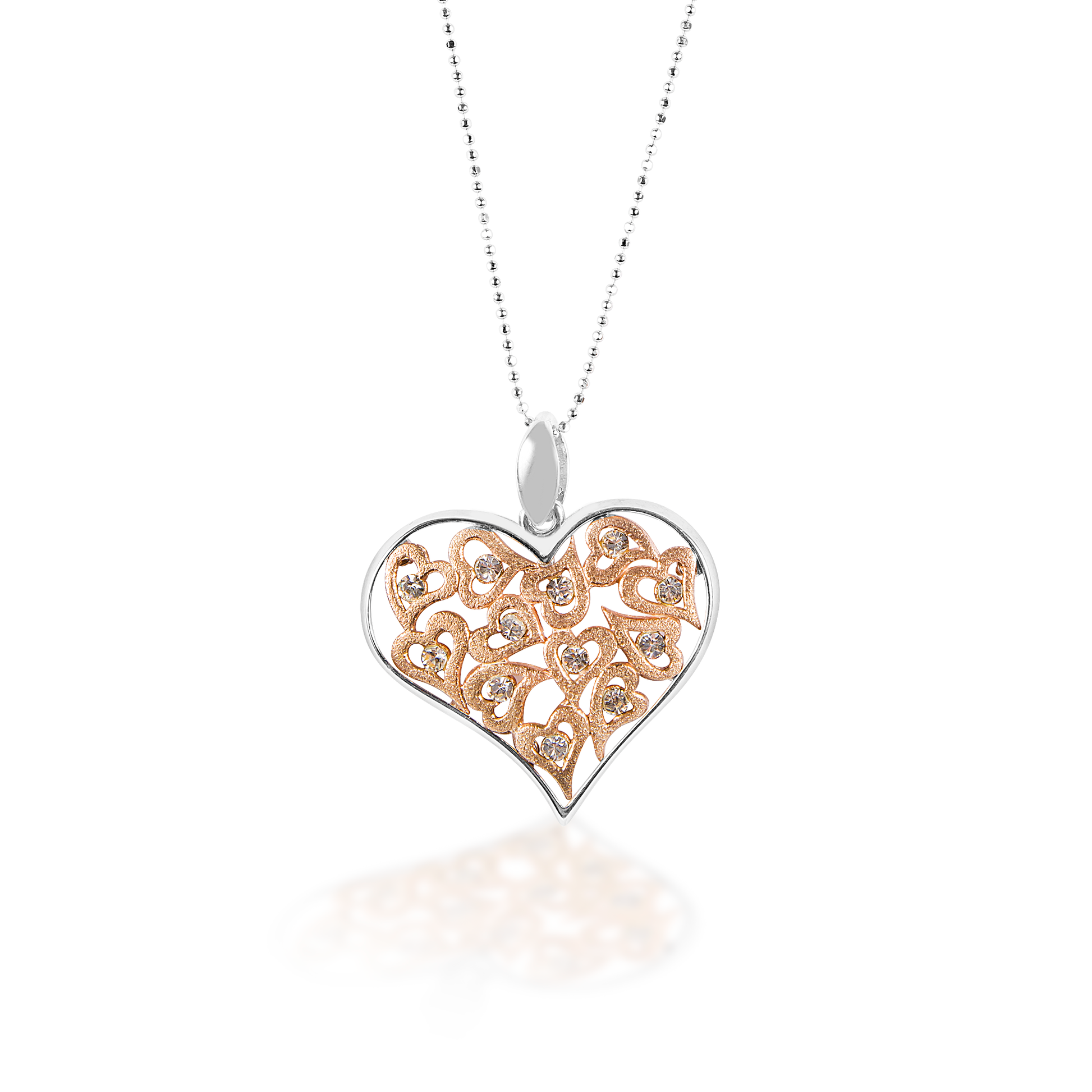 The Kelly Herd Clear Multi-Heart Pendant features a large free form sterling silver heart surrounding multiple small hearts with clear cubic zirconia stones. Comes complete with adjustable chain. 
