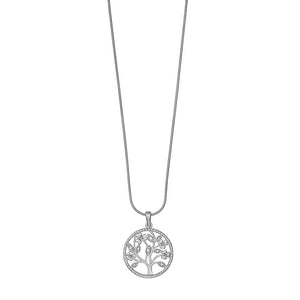 Are you looking for a trendy yet timeless style? Kelly Herd's Circle Tree Necklace will fit the bill! This beautiful sterling silver pendant features a tree set in a circle of cubic zirconia. Evocative of nature and family trees, this pendant will make a perfect gift, either to yourself or a loved one!  Features      Elegant nature motif pendant     Sterling silver with clear cubic ziconia stones     Matching earrings are available