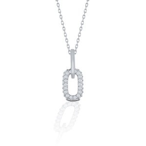 This simple yet elegant Kelly Herd 2 Link Paper Clip Pendant is simply a must have for your everyday accessories. The high polished sterling silver link makes a dramatic statement when paired with the clear cubic zirconia set link. It's perfect for everyday wear or a night on the town.   Features      Stylish Paper Clip Design     Enhanced with Clear Cubic Zirconia Stones     Measures 16mm high and 7mm wide     Includes 16"-18" Adjustable Box Chain     Sterling Silver   