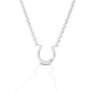Modern and clean, the Kelly Herd Single Stone Horseshoe Necklace features a stylized sterling silver horseshoe with a small off set CZ stone. Adjustable 16-18" chain.  Features      Horseshoe pendant     Cubic zirconia stone     Made of sterling silver     Adjustable chain     12mm x12mm