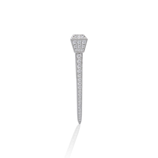 Features      Horseshoe Nail Design     Enhanced with Clear Cubic Zirconia Stones     Measures 45mm high x 10mm wide     Straight Pin Catch     Sterling Silver
