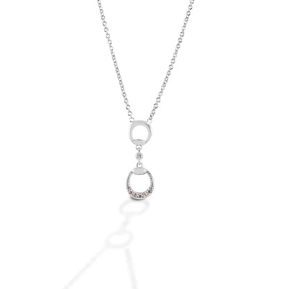 Your horse never had a bit this pretty! Kelly Herd's Eggbutt Bit Necklace has a beautiful sterling silver pendant shaped like an eggbutt snaffle bit. It feature clears cubic zirconia stones on the drop half of the earring.  Features:      Eggbutt bit shape     Sterling silver     Cubic zirconia stones