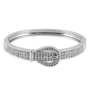 The Kelly Herd Pavé Buckle Cuff Bracelet is an elegant and timeless piece that you will wear for years to come.  Styled as a belt buckle, this cuff bracelet is made of sterling silver, accented with pavé clear cubic zirconia.  Features      Cuff style bracelet     Buckle motif     Pavé CV stones     Sterling Silver