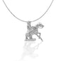     Athletically Styled Reining Horse Design     Measures 20mm high x 20mm wide     16"-18" Adjustable Box Chain     Matching Earrings Available     Sterling Silver   